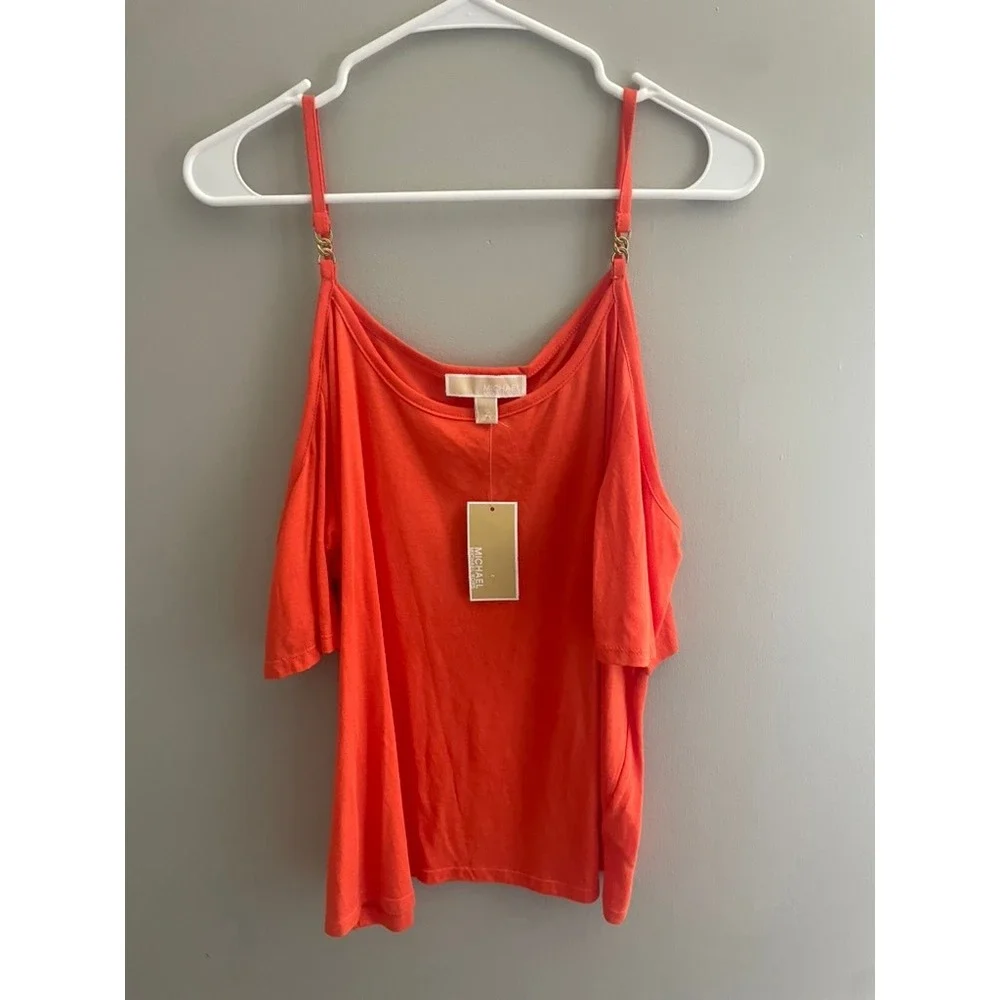 Michael Kors Womens Zinnia Cold Shoulder Chain Strap Top QS250TQ6TF Orange XL